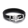 Men's double-layered black woven leather bracelet with silver rudder clasp in nautical style - Steel Color (KB144048-KFC)