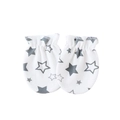 White cotton newborn anti-scratch mittens with grey star patterns and elastic wrist cuffs - One Size / Star Print (Elastic Mittens) / White