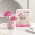 Pink rose building block flower model M3182 with a pink ceramic vase and gift box - Multiflora Rose(M3182)