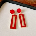 Vintage red geometric rose petal earrings with gold frames and festive Chinese style - 75# Silver Needle - Gold - Red