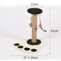 Sisal cat scratching post with black top and white paw base including hanging toy - Large Paw Print Shape / Black & White