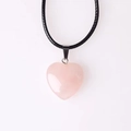 Pink heart-shaped quartz pendant necklace with adjustable black leather cord - Necklace (With Black Rope) / Rose Quartz