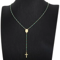 Collar rosario dorado con cuentas verdes, medalla de la Virgen María y colgante de cruz - Estilo Verde (KN226279-HDJ)