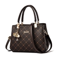 Brown monogram large tote bag with top handles, logo print and adjustable shoulder strap - Dark Maple & Coffee