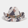 Detail of western cow print hat featuring blue starfish and silver shell charms - M (56-58cm) / Cow Print with Woven Band Starfish Shell (5#)