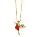 Collier colibri doré avec pierre de cœur rouge et cristaux colorés sur chaîne fine - Style B / Doré