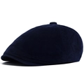 Classic dark blue corduroy beret hat with vintage ribbed texture and elastic band - Navy Blue