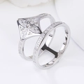 Elegant silver layered four-leaf flower ring with white cubic zirconia pavé stones - US 6 / Silver