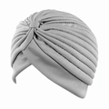 Grey pleated turban cap with cross-knot design made of soft knit fabric for women - One Size / Light Gray