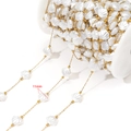 11mm white shell pearl and gold stainless steel bead chain for DIY jewelry making - 11mm Wide Irregular Shell Pearl