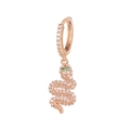 Boucle d'oreille serpent en or rose sertie de zircons blancs et yeux verts - EH00743 Or Rose