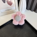 Sweet pink plush flower shark hair claw clip with grey center for autumn and winter styles - Pink