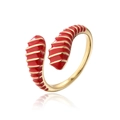 Macro detail of red enamel gold plated spiral ring with textured surface on white background - Adjustable Open / Red (12020)
