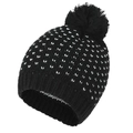 Berretto in maglia nera con motivo a V bianco e pompon di pelliccia sintetica - Nero & Bianco