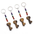 Set portachiavi a cuore in occhio di tigre con sette pietre chakra e anello in argento - Occhio di tigre