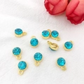 Golden alloy zodiac pendant featuring a large sparkling lake blue rhinestone for DIY jewelry - Gold June - Lake Blue