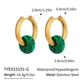 Macro shot of 18K gold-plated stainless steel hoops with natural green stone textures - Malachite Green Texture Style (YYE023191-G)