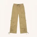 Khaki Multi-Pocket Cargohose aus Baumwolle mit Kordelzug und verstellbaren Beinen - L / Weizen