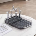 Double-layer gold metal cup drying rack with dark gray tray and figurine ornament - House Smoke Gray Tray + 6 Cup Rack