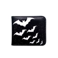 Schlanke schwarze Bifold-Börse mit weißen Fledermaus- und Sternprints und Reißverschluss - Sternenklare Fledermaus Kurz