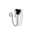 Detail of silver heart nose clip with black gemstone and delicate metal tassels - Black Heart Star Tassel (FNN3111851)