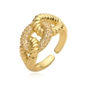 18K gold plated adjustable rope ring featuring geometric crossover design with cubic zirconia - Adjustable Open / Gold Twisted Rope Cross Style (14383)