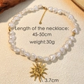 Collana con pendente sole dorato e perla a cuore in acciaio inox, vista 45-50cm - Stile Pendente Sole Perla a Cuore (XL-YS216)
