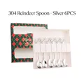 Silver 304 stainless steel elk coffee spoons set of 6 in a green festive gift box - 304 Stainless Steel Elk Spoon 6PCS Set (Green Box) / Silver