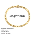 4mm wide 14K gold plated stainless steel Figaro chain bracelet with lobster clasp - Figaro Chain Length 18cm