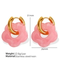 Pink resin flower charm earrings with golden stainless steel hoops measuring 31x26mm - Pink
