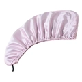 Detailed view of pink satin hair bonnet with smooth silk texture and elastic band - High Elastic Style / Pink