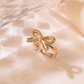 Anello con fiocco dorato con ciondolo di perla e fascia regolabile per donne - Anello / Oro