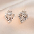 Pink zircon heart-shaped drop earrings with a dual-layer metal design and stud back - Pink Double Heart Style (E0468)
