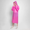 Pink translucent EVA raincoat for adults with drawstring hood and snap button closure - Drawstring / Pink