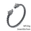 Antique silver wolf head braided cuff bracelet in Norse Viking style jewelry - Gunmetal Wolf Head Style (KB150655-KJX)