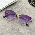 Detail of purple gradient resin lenses and sleek gold metal frame of cat-eye sunglasses - Gold Frame Gradient Purple Lens