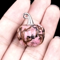 Pink and black rhodonite pumpkin pendant with silver clasp for creative home decor - Rhodonite