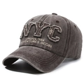 Vintage dark brown washed cotton baseball cap featuring NYC urban adventures embroidery - Adjustable / Coffee