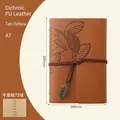 A7 vintage yellow PU leather traveler's notebook with leaf embossed pattern and string tie - Earthy Yellow / A7