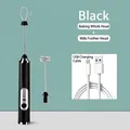 Black cordless hand mixer with balloon whisk, milk frother attachment, and USB cable - Double Head Set / Electroplated Black