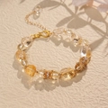 Irregular citrine bead bracelet with gold crown charms and adjustable link chain - 7# Citrine Beaded Bracelet