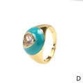 Adjustable gold ring featuring teal enamel finish and heart shaped zircon stone - Turquoise Enamel-Clear Heart Zirconia