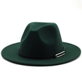 Cappello fedora in feltro di lana verde scuro con fascia in pelle nera e fibbia in argento - M (56-58cm) / Verde Scuro