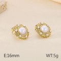 Golden textured pearl stud earrings with baroque style circular design for women - Pearl Halo Style (KE116082-KFC)