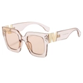 Retro square pink transparent sunglasses with UV protection for driving and fashion - Champagne Frame Light Tea Lens