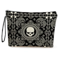 Trousse à maquillage noire avec imprimé crâne paisley blanc et fermeture éclair - Motif Crâne Cachemire (Style 6)