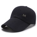Dark blue cotton baseball cap with silver metal M logo and extended visor brim - Adjustable / Navy Blue
