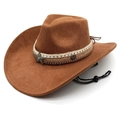 Brauner Cowboyhut aus Wildlederimitat mit Türkis-Stern-Abzeichen und Kinnriemen - M(56-58cm) / Khaki