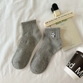 Women's cotton crew socks in grey featuring a cute panda embroidery detail - Back Panda-Grey