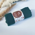 Forest green pleated cotton viscose scarf rolled with decorative floral paper band - Style #74